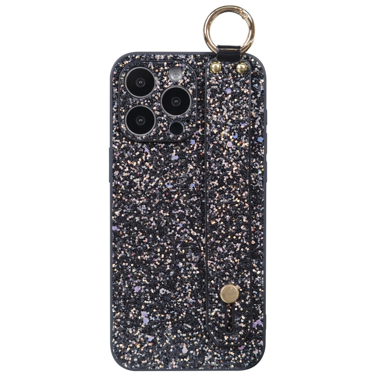 For iPhone 15 Pro Flash Diamond Wristband Holder Phone Case(Flash Black) - HoMEdemic™ 