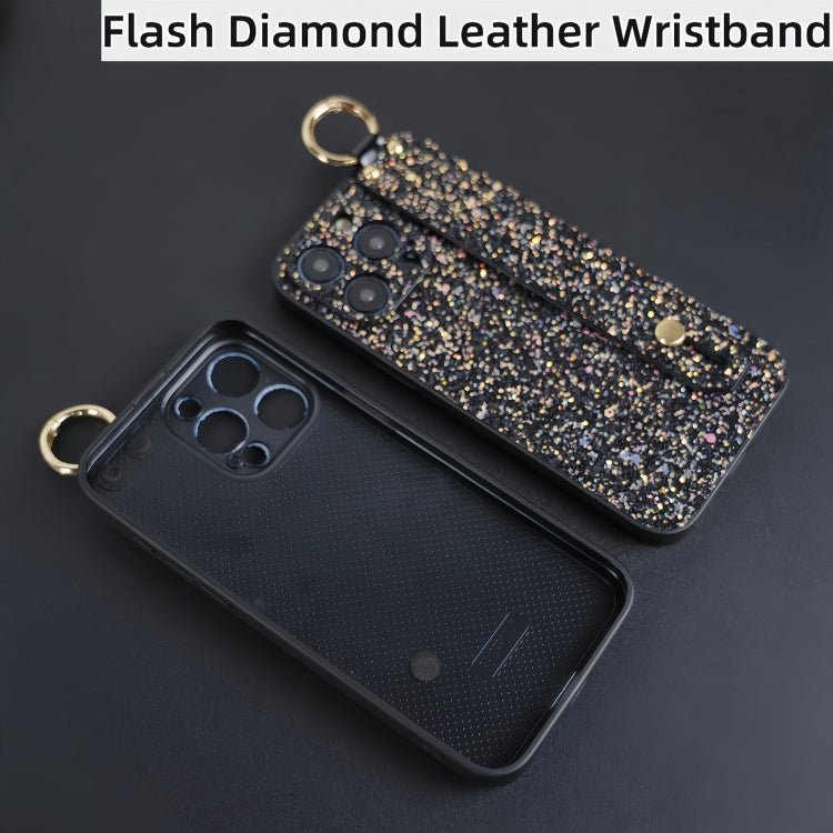 For iPhone 15 Pro Flash Diamond Wristband Holder Phone Case(Flash Black) - HoMEdemic™ 
