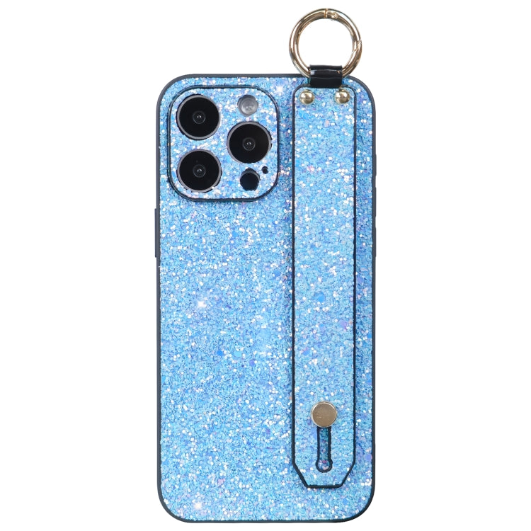 For iPhone 15 Pro Flash Diamond Wristband Holder Phone Case(Flash Blue) - HoMEdemic™ 