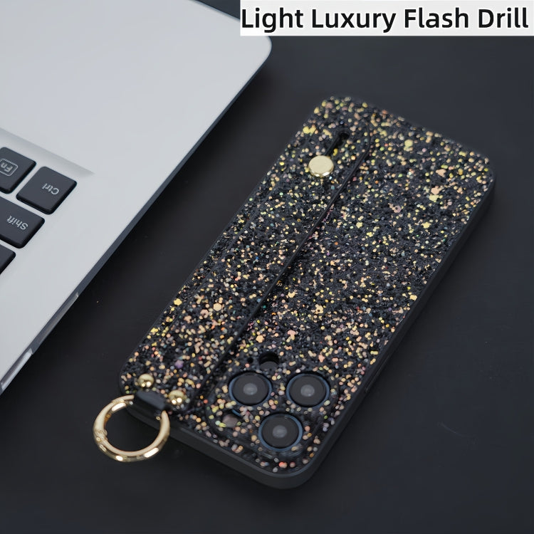 For iPhone 15 Pro Flash Diamond Wristband Holder Phone Case(Flash Blue) - HoMEdemic™ 