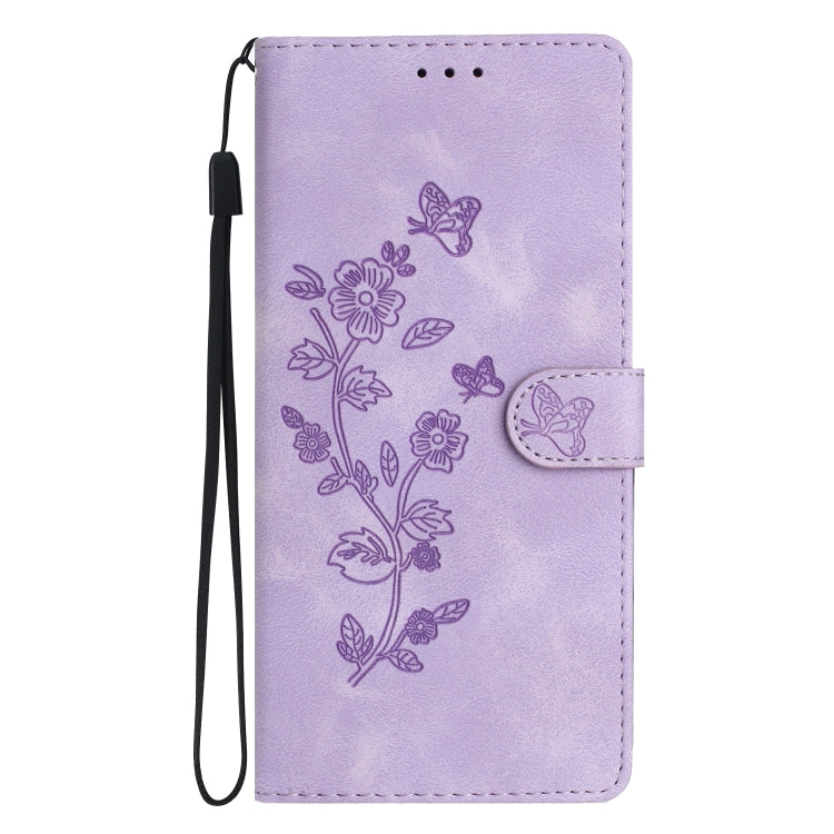 For iPhone 15 Pro Flower Butterfly Embossing Pattern Leather Phone Case(Purple) - HoMEdemic™ 