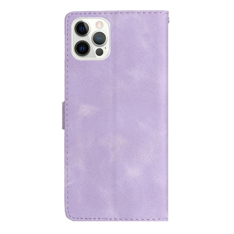 For iPhone 15 Pro Flower Butterfly Embossing Pattern Leather Phone Case(Purple) - HoMEdemic™ 