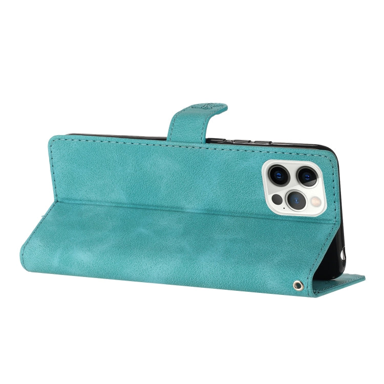 For iPhone 15 Pro Flower Butterfly Embossing Pattern Leather Phone Case(Sky Blue) - HoMEdemic™ 