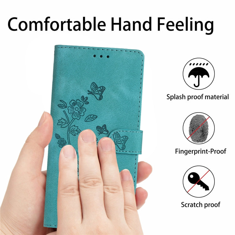 For iPhone 15 Pro Flower Butterfly Embossing Pattern Leather Phone Case(Sky Blue) - HoMEdemic™ 