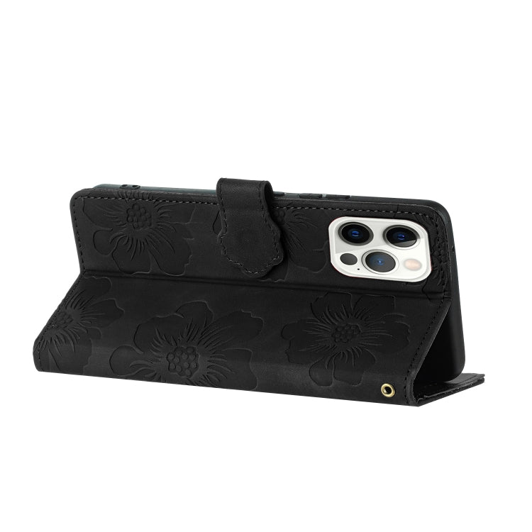 For iPhone 15 Pro Flower Embossing Pattern Leather Phone Case(Black) - HoMEdemic™ 