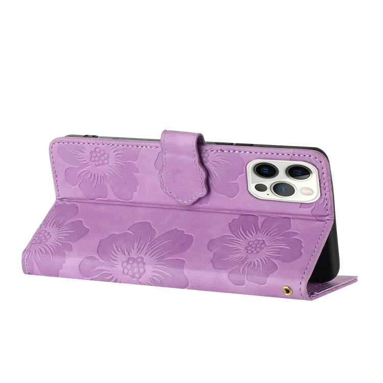 For iPhone 15 Pro Flower Embossing Pattern Leather Phone Case(Purple) - HoMEdemic™ 