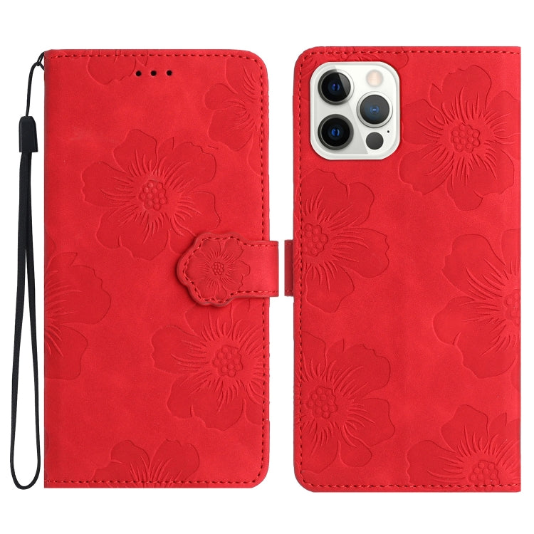 For iPhone 15 Pro Flower Embossing Pattern Leather Phone Case(Red) - HoMEdemic™ 