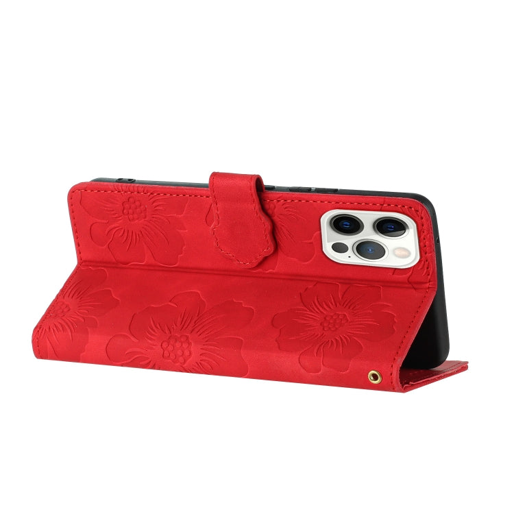 For iPhone 15 Pro Flower Embossing Pattern Leather Phone Case(Red) - HoMEdemic™ 