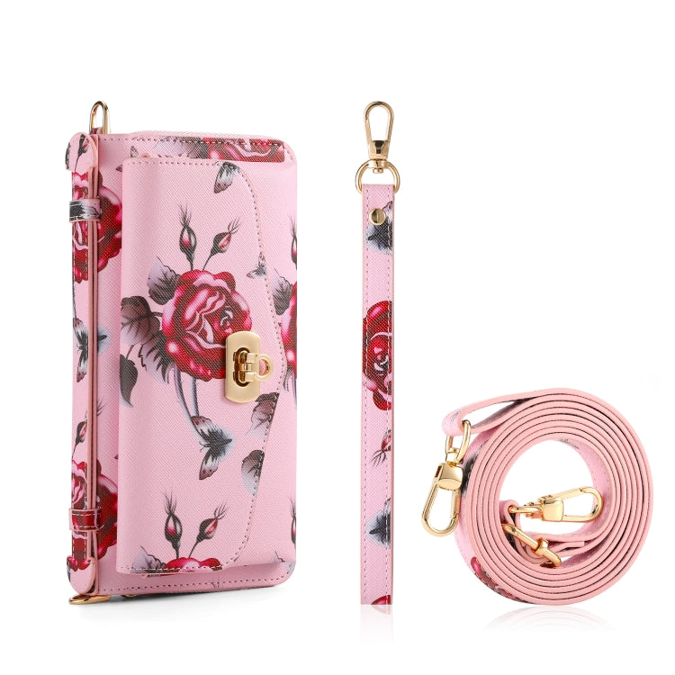 For iPhone 15 Pro Flower Multi-functional Crossbody Zipper Wallet MagSafe Leather Phone Case(Pink) - HoMEdemic™ 