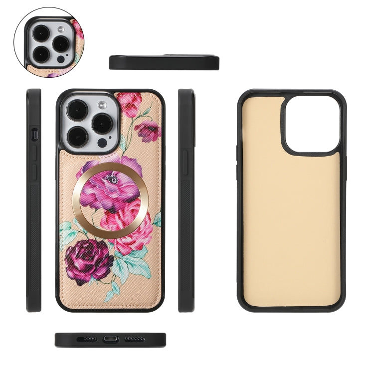 For iPhone 15 Pro Flower Multi-functional Crossbody Zipper Wallet MagSafe Leather Phone Case(Yellow) - HoMEdemic™ 