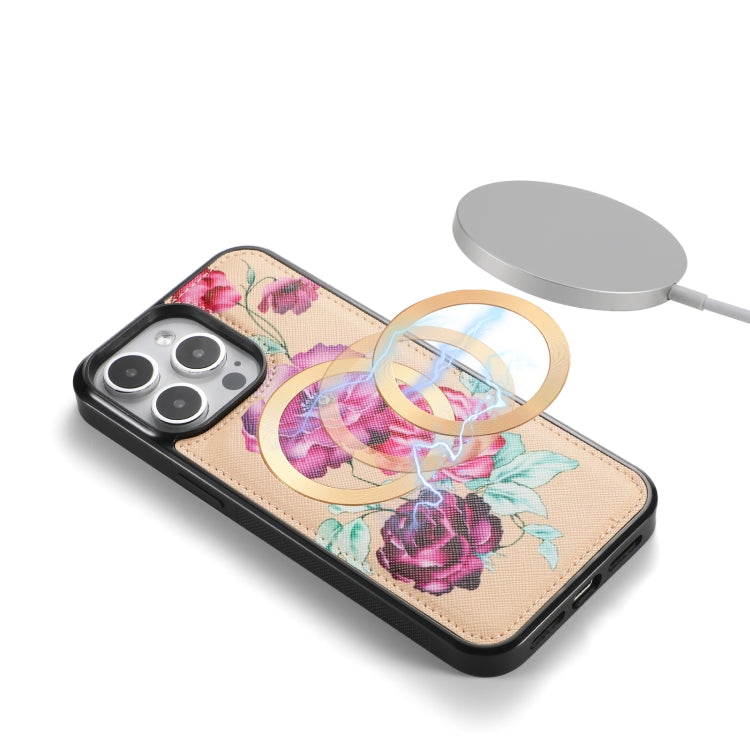 For iPhone 15 Pro Flower Multi-functional Crossbody Zipper Wallet MagSafe Leather Phone Case(Yellow) - HoMEdemic™ 