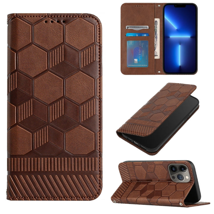 For iPhone 15 Pro Football Texture Magnetic Leather Flip Phone Case(Brown) - HoMEdemic™ 