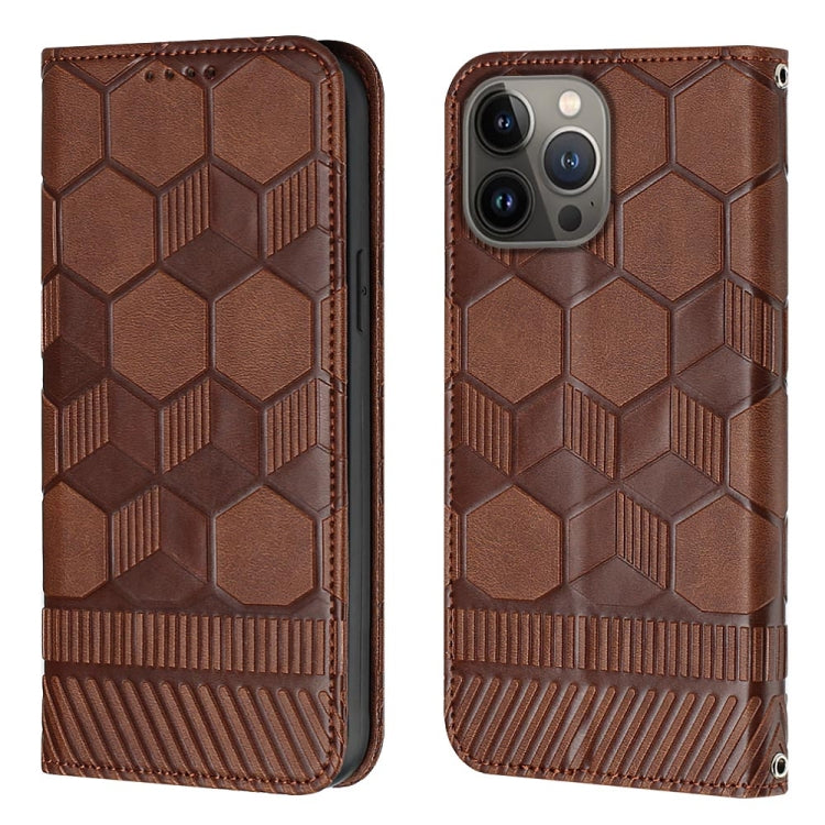 For iPhone 15 Pro Football Texture Magnetic Leather Flip Phone Case(Brown) - HoMEdemic™ 