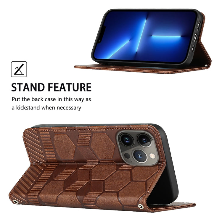 For iPhone 15 Pro Football Texture Magnetic Leather Flip Phone Case(Brown) - HoMEdemic™ 