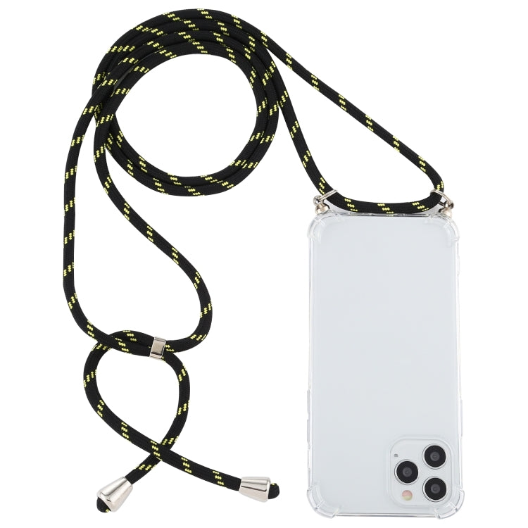 For iPhone 15 Pro Four-Corner Shockproof Transparent TPU Case with Lanyard(Black Green) - HoMEdemic™ 