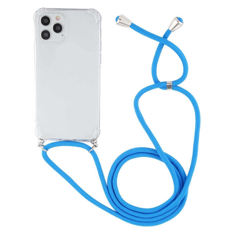 For iPhone 15 Pro Four-Corner Shockproof Transparent TPU Case with Lanyard(Blue) - HoMEdemic™ 