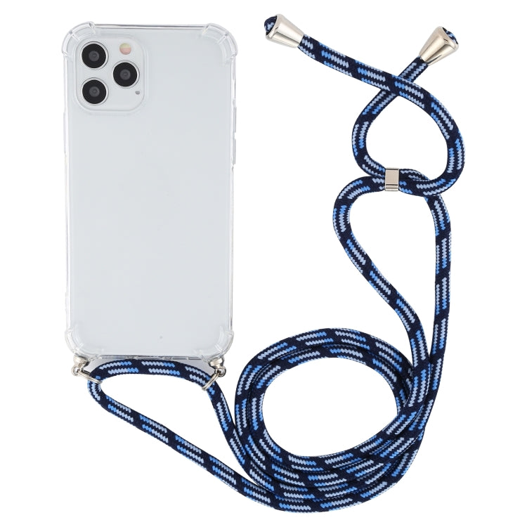 For iPhone 15 Pro Four-Corner Shockproof Transparent TPU Case with Lanyard(Blue White) - HoMEdemic™ 