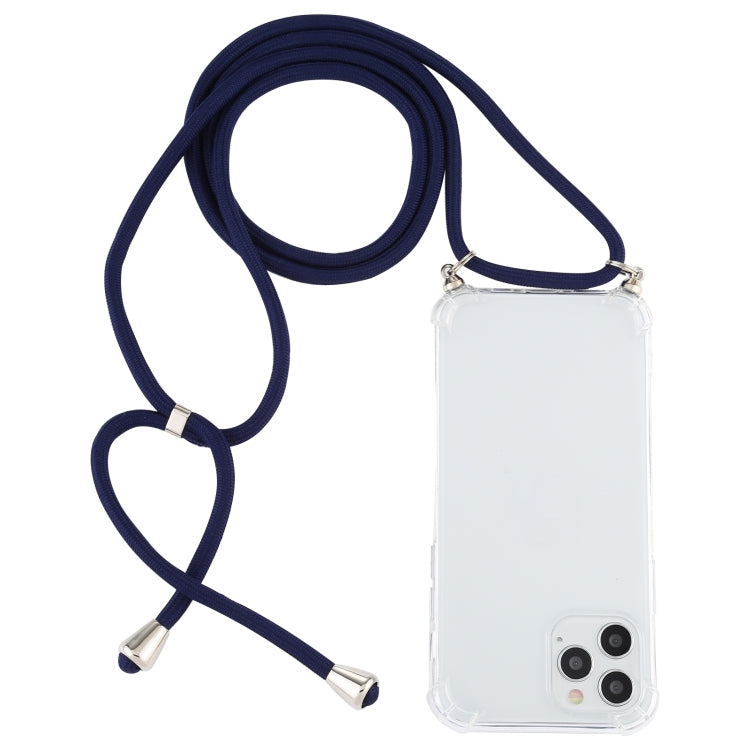 For iPhone 15 Pro Four-Corner Shockproof Transparent TPU Case with Lanyard(Dark Blue) - HoMEdemic™ 