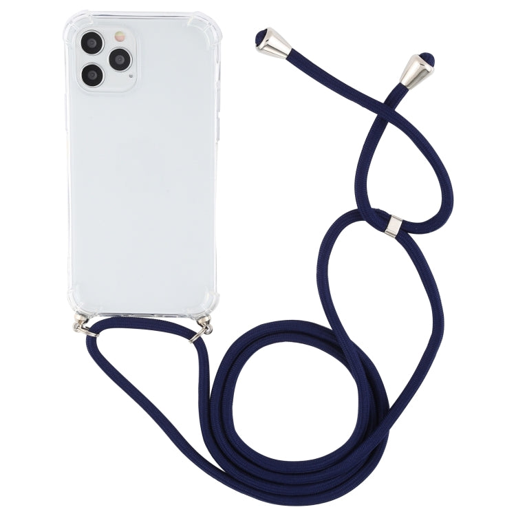 For iPhone 15 Pro Four-Corner Shockproof Transparent TPU Case with Lanyard(Dark Blue) - HoMEdemic™ 