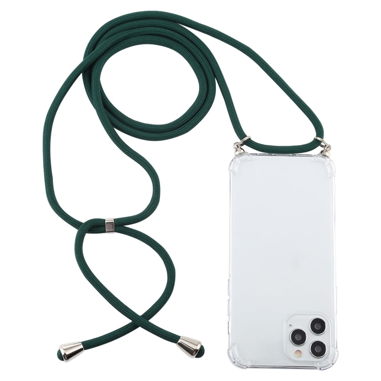 For iPhone 15 Pro Four-Corner Shockproof Transparent TPU Case with Lanyard(Dark Green) - HoMEdemic™ 