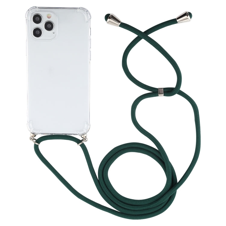For iPhone 15 Pro Four-Corner Shockproof Transparent TPU Case with Lanyard(Dark Green) - HoMEdemic™ 