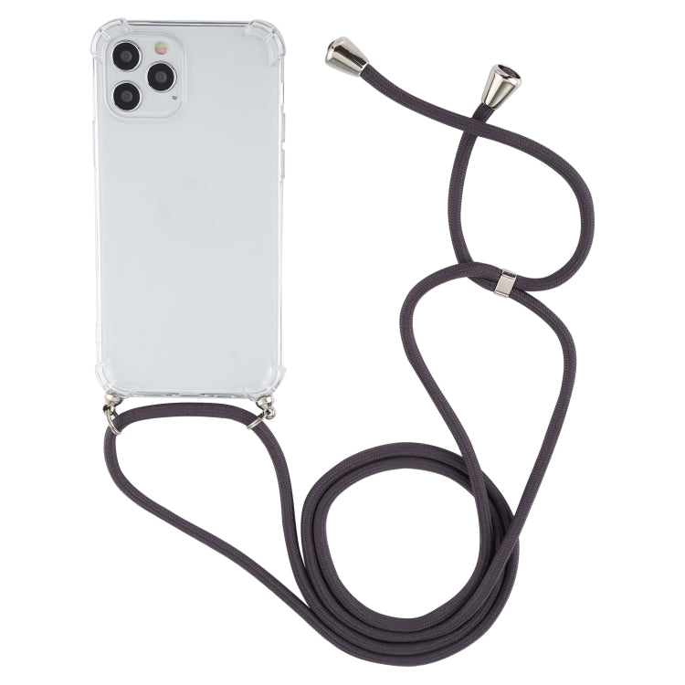 For iPhone 15 Pro Four-Corner Shockproof Transparent TPU Case with Lanyard(Dark Grey) - HoMEdemic™ 