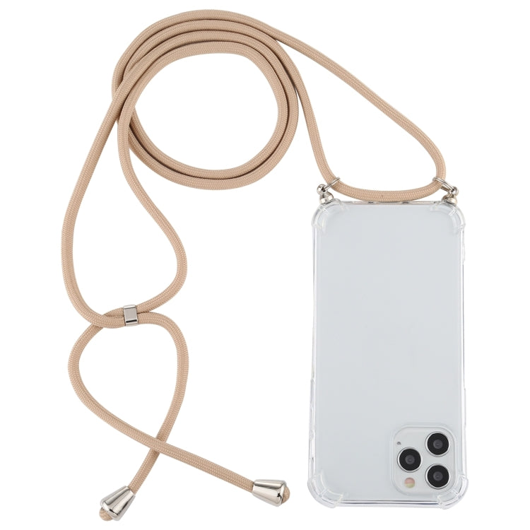 For iPhone 15 Pro Four-Corner Shockproof Transparent TPU Case with Lanyard(Gold) - HoMEdemic™ 