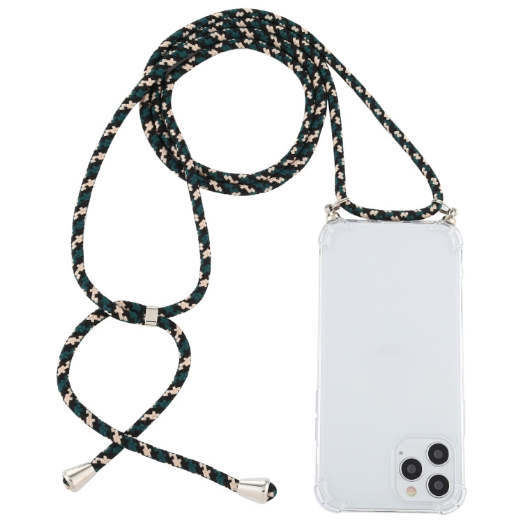 For iPhone 15 Pro Four-Corner Shockproof Transparent TPU Case with Lanyard(Green Black) - HoMEdemic™ 