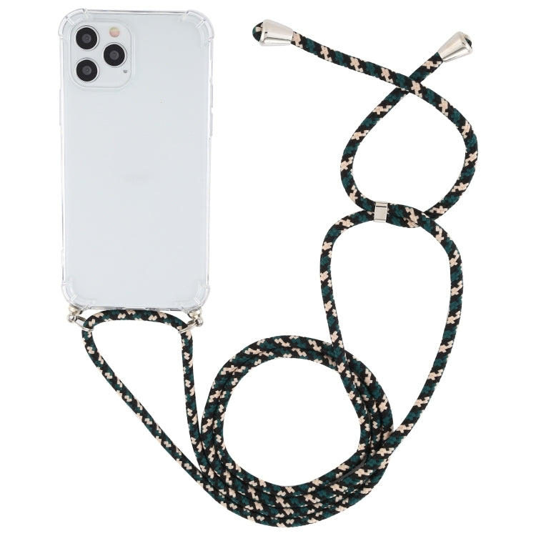 For iPhone 15 Pro Four-Corner Shockproof Transparent TPU Case with Lanyard(Green Black) - HoMEdemic™ 
