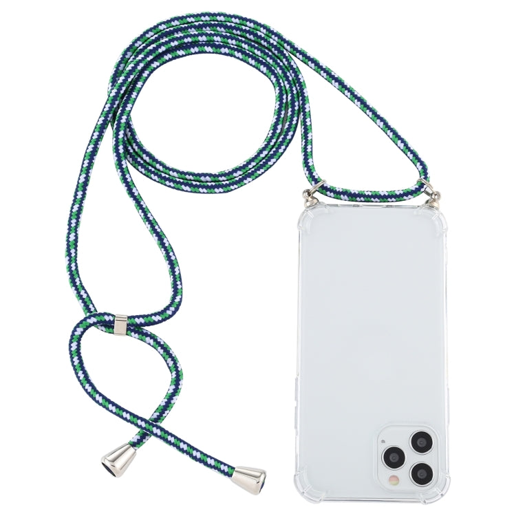 For iPhone 15 Pro Four-Corner Shockproof Transparent TPU Case with Lanyard(Green Blue White) - HoMEdemic™ 