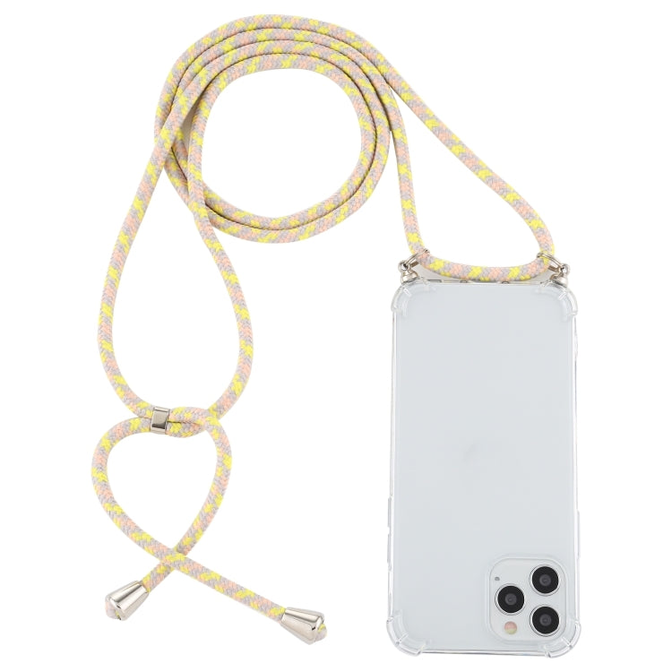For iPhone 15 Pro Four-Corner Shockproof Transparent TPU Case with Lanyard(Grey Yellow) - HoMEdemic™ 