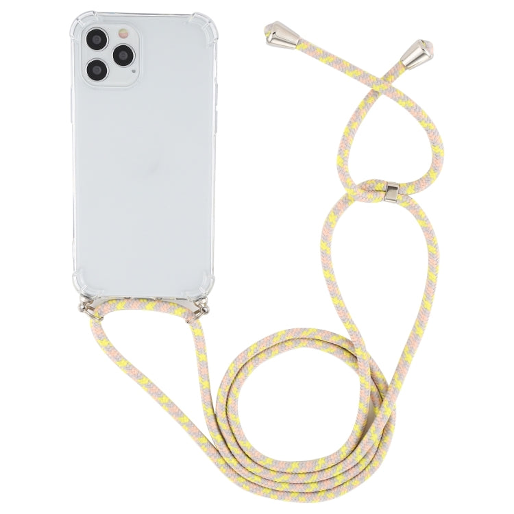 For iPhone 15 Pro Four-Corner Shockproof Transparent TPU Case with Lanyard(Grey Yellow) - HoMEdemic™ 