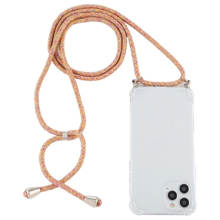 For iPhone 15 Pro Four-Corner Shockproof Transparent TPU Case with Lanyard(Orange Purple) - HoMEdemic™ 