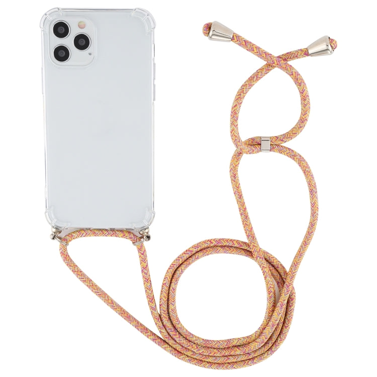 For iPhone 15 Pro Four-Corner Shockproof Transparent TPU Case with Lanyard(Orange Purple) - HoMEdemic™ 