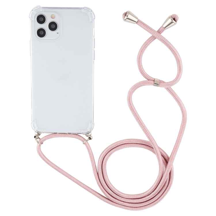 For iPhone 15 Pro Four-Corner Shockproof Transparent TPU Case with Lanyard(Pink) - HoMEdemic™ 