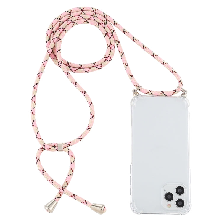 For iPhone 15 Pro Four-Corner Shockproof Transparent TPU Case with Lanyard(Pink Yellow) - HoMEdemic™ 