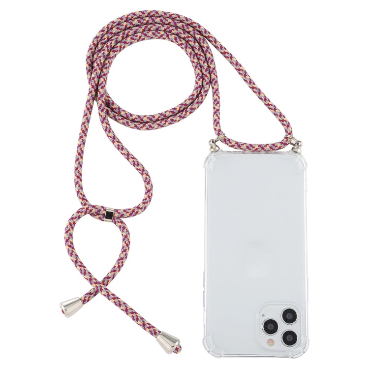 For iPhone 15 Pro Four-Corner Shockproof Transparent TPU Case with Lanyard(Purple Red) - HoMEdemic™ 