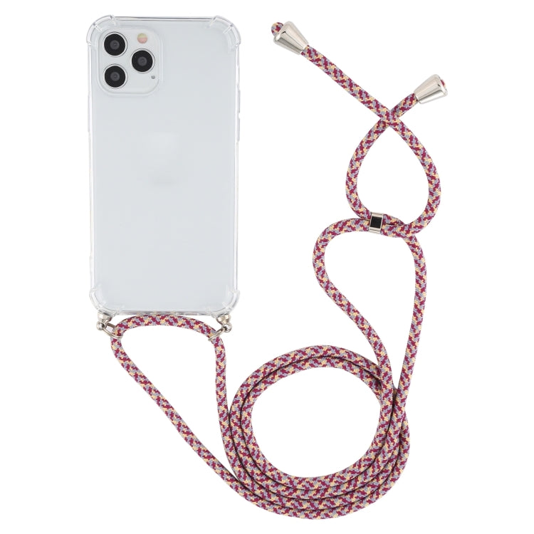 For iPhone 15 Pro Four-Corner Shockproof Transparent TPU Case with Lanyard(Purple Red) - HoMEdemic™ 
