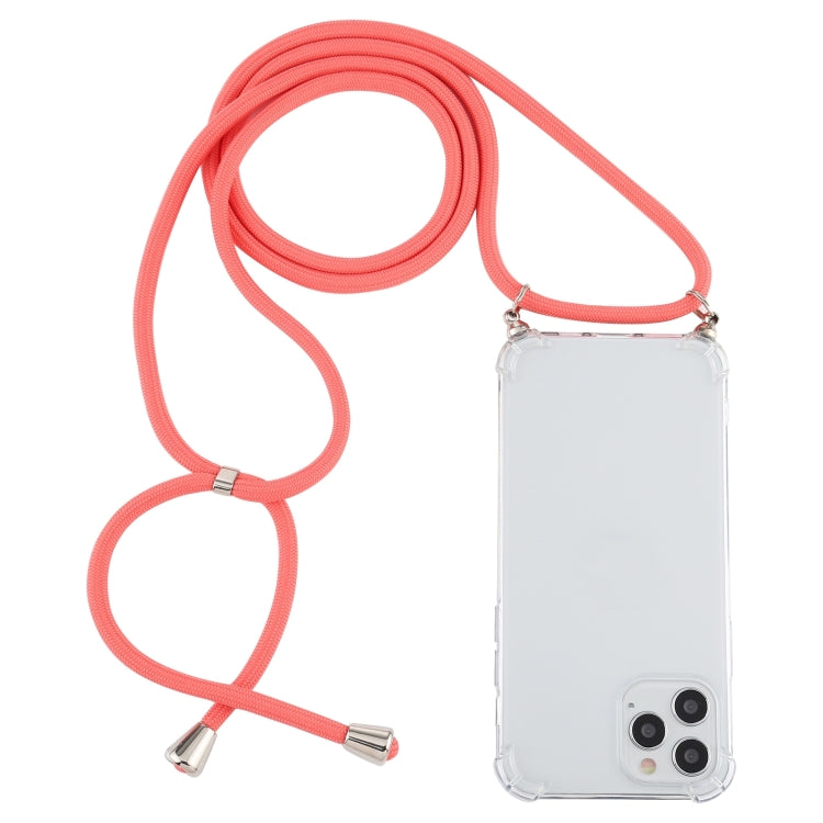 For iPhone 15 Pro Four-Corner Shockproof Transparent TPU Case with Lanyard(Red) - HoMEdemic™ 