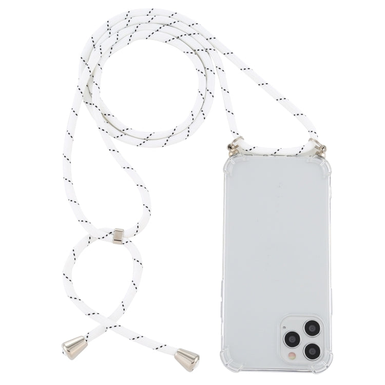 For iPhone 15 Pro Four-Corner Shockproof Transparent TPU Case with Lanyard(White Black) - HoMEdemic™ 