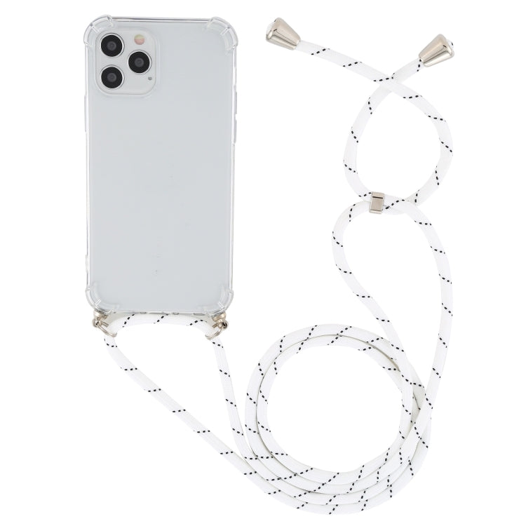 For iPhone 15 Pro Four-Corner Shockproof Transparent TPU Case with Lanyard(White Black) - HoMEdemic™ 
