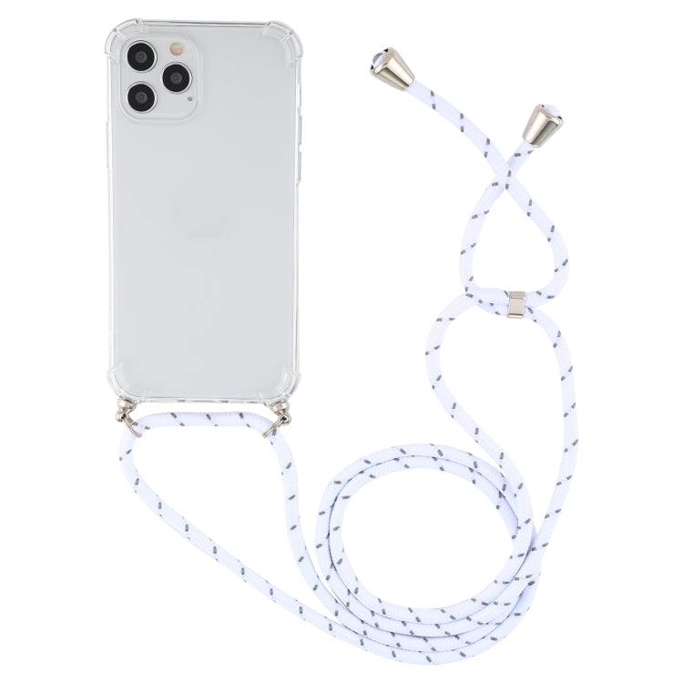 For iPhone 15 Pro Four-Corner Shockproof Transparent TPU Case with Lanyard(White Grey) - HoMEdemic™ 