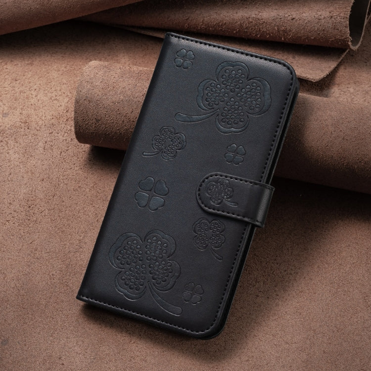 For iPhone 15 Pro Four-leaf Embossed Leather Phone Case(Black) - HoMEdemic™ 