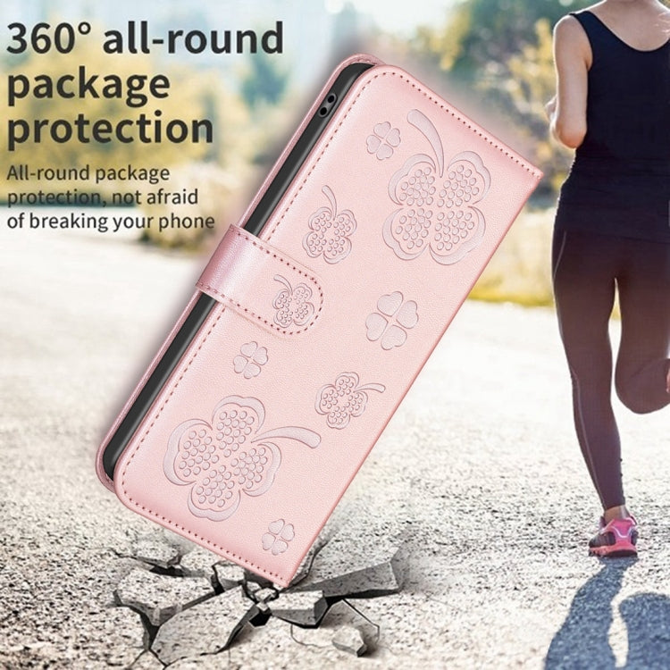 For iPhone 15 Pro Four-leaf Embossed Leather Phone Case(Pink) - HoMEdemic™ 