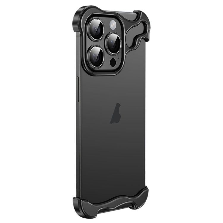 For iPhone 15 Pro Frameless Metal Corner Pad Phone Case with Lens Film(Black) - HoMEdemic™ 