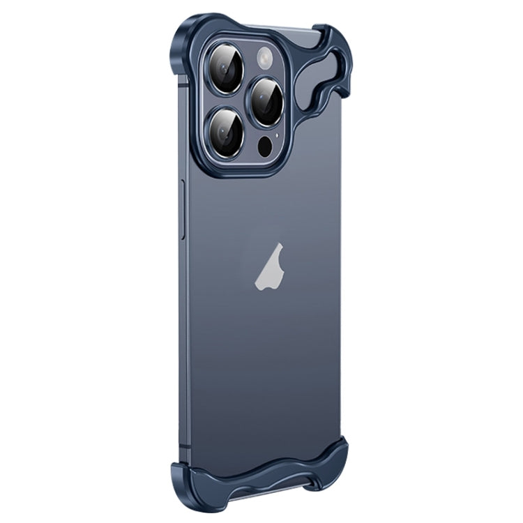 For iPhone 15 Pro Frameless Metal Corner Pad Phone Case with Lens Film(Blue) - HoMEdemic™ 