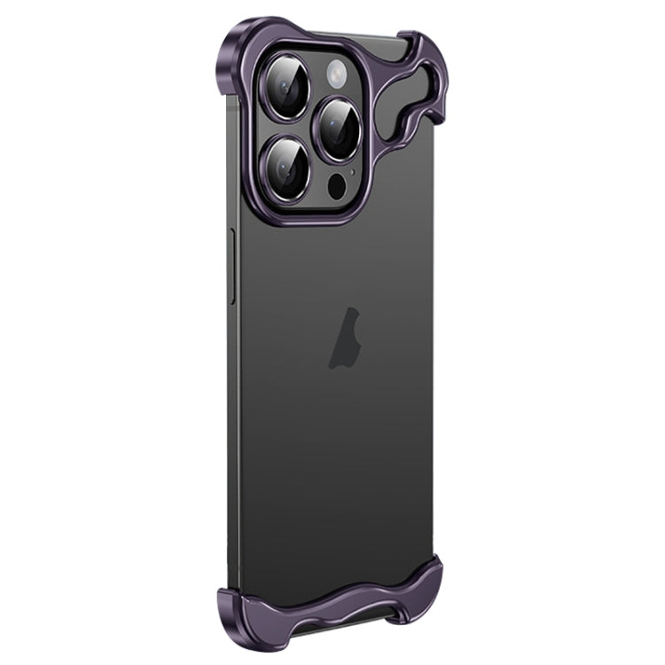 For iPhone 15 Pro Frameless Metal Corner Pad Phone Case with Lens Film(Purple) - HoMEdemic™ 