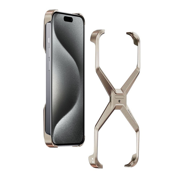 For iPhone 15 Pro Frameless X-shaped Metal Phone Case(Titanium Gold) - HoMEdemic™ 