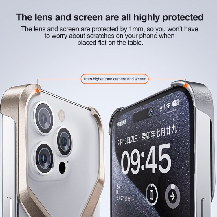 For iPhone 15 Pro Frameless X-shaped Metal Phone Case(Titanium Gold) - HoMEdemic™ 