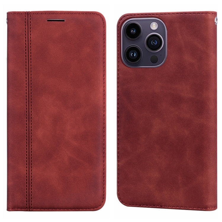 For iPhone 15 Pro Frosted Business Magnetic Horizontal Flip PU Phone Case(Brown) - HoMEdemic™ 